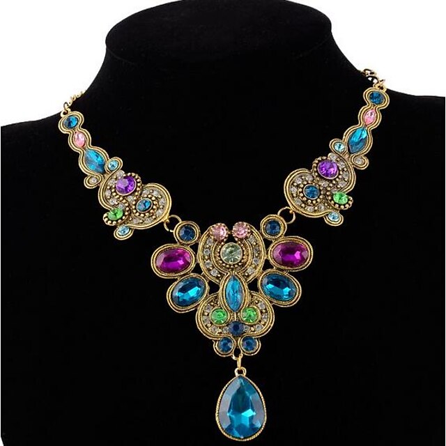  Women's Crystal Statement Necklace faceter Water Drop Necklace Ladies Luxury Colorful Indian Synthetic Gemstones Alloy Rainbow Black Necklace Jewelry For Party