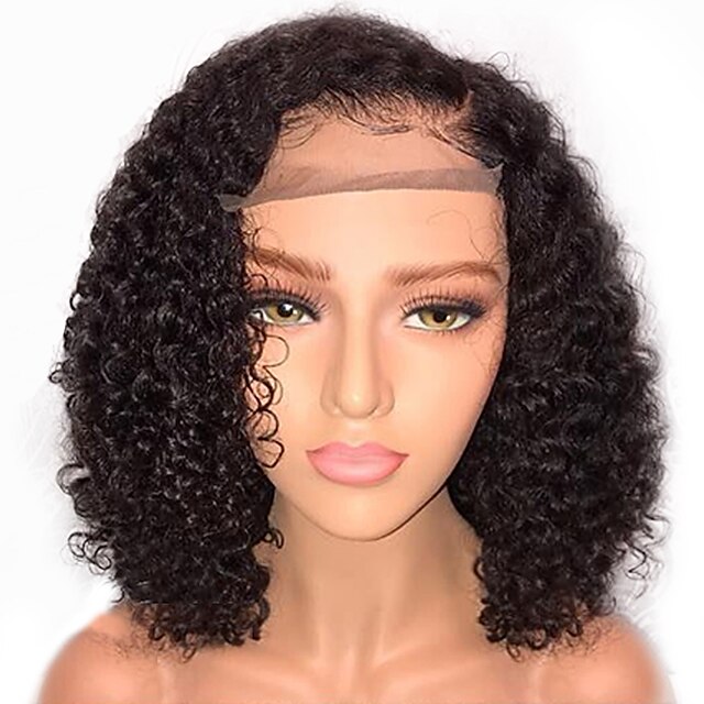  Remy Human Hair Unprocessed Human Hair Lace Front Wig Bob style Brazilian Hair Curly Wig 130% Density with Baby Hair Natural Hairline African American Wig Unprocessed Bleached Knots Women's Short
