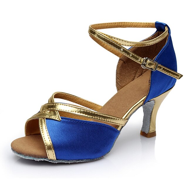  Women's Latin Shoes Sandal Heel Customized Heel Satin Leatherette Splicing Blue / Indoor
