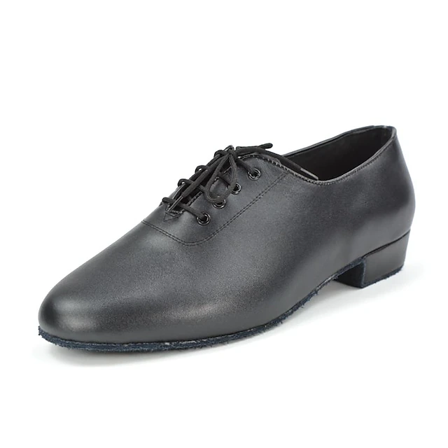 Men's Black Leather Ballroom Dance Shoes, Non - Slip Suede Sole & Classic Lace - Up, Professional for Latin/Ballroom Dancing 5