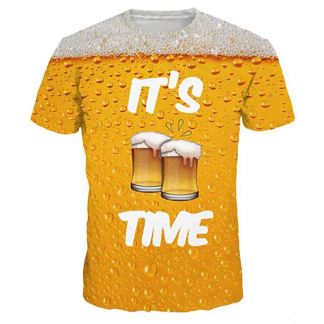 Men's Graphic Beer Shirt T Shirt Short Sleeve T shirt Round Neck Shirt Exaggerated Basic Daily Weekend Yellow Summer Clothing Apparel Plus Size S M L XL XXL 3XL3