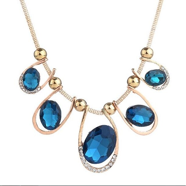  Women's Cubic Zirconia Choker Necklace Geometrical Mother Daughter Ladies Vintage Grandmother Chunky Zircon Glass Alloy Blue 50 cm Necklace Jewelry For Evening Party Going out
