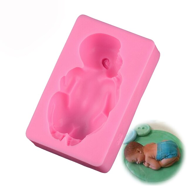  sovende babyformet 3d silikonekakeforms uten stokk med fondantbakeverktøy