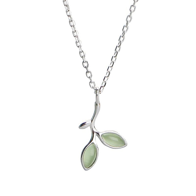  Women's Pendant Necklace Leaf Ladies Simple Sweet Fashion Gemstone S925 Sterling Silver Light Green 44.5 cm Necklace Jewelry For Gift Daily
