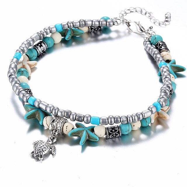  Bracelet de perles Femme Résine Tortue Étoile de mer Verseau dames Ethnique Bracelet Bijoux Bleu clair pour Cadeau Quotidien