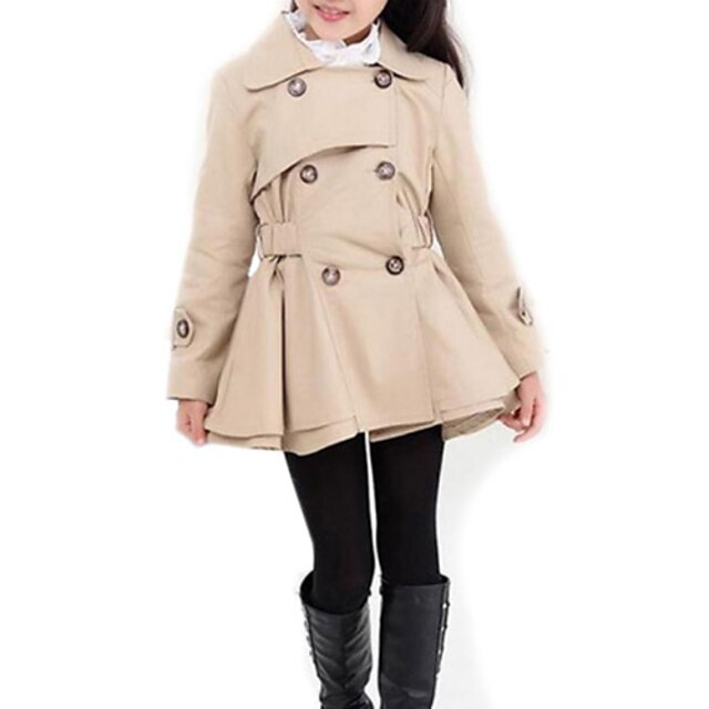  Kids Girls' Trench Coat Long Sleeve Pink Khaki Solid Colored Fall Spring Streetwear School