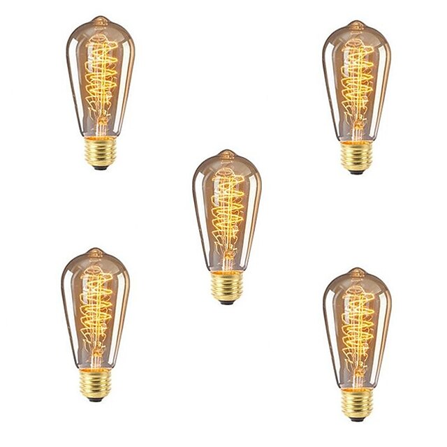  5pcs 40 W E26 / E27 ST64 Varm hvid 2200-2700 k Kontor / Business / Dæmpbar / Dekorativ Glødende Vintage Edison lyspære 220-240 V