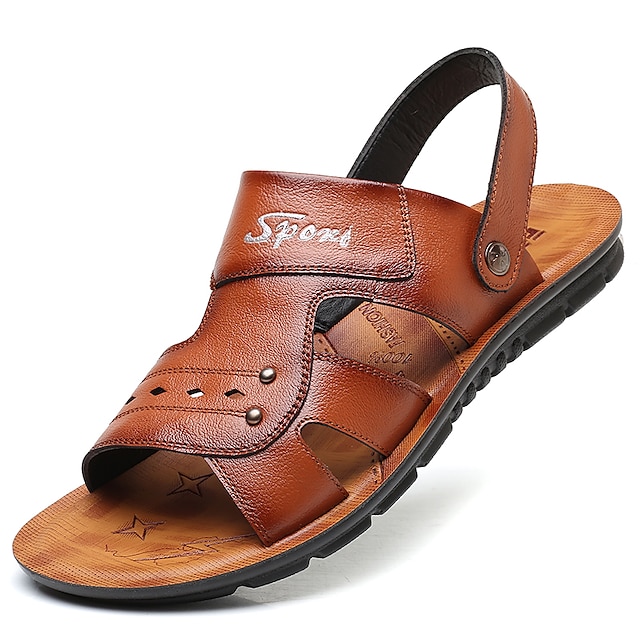  Men's Sandals Comfort Shoes Slingback Sandals Casual Outdoor Beach Walking Shoes Microfiber Breathable Black Brown Slogan Spring Summer