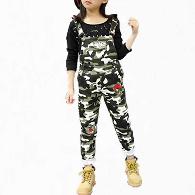  Niños Chica Pantalones Verde Ejército Estampado Otoño Primavera Floral Fiesta