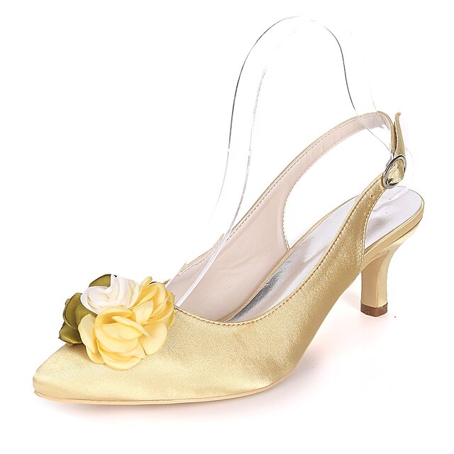  Women's Wedding Shoes Kitten Heel Pointed Toe Satin Flower Satin Basic Pump Spring & Summer Dark Blue / Fuchsia / Champagne / Party & Evening