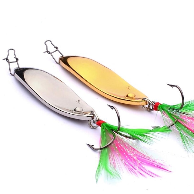 2 pcs Metal Bait Spoons Metal Bait Outdoor Fast Sinking Bass Trout Pike Bait Casting Lure Fishing General Fishing Metalic