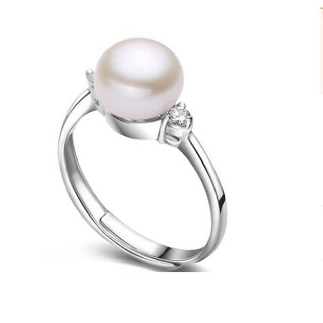  Band Ring Apă dulce Pearl Argintiu Perle Teak S925 Sterling Silver femei Natură Modă Ajustabile / Pentru femei