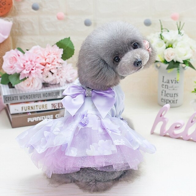  Dog Cat Pets Dress Puppy Clothes Bowknot Princess Flower Fashion Dog Clothes Puppy Clothes Dog Outfits Purple Pink Costume for Girl and Boy Dog 100% Polyester XS S M L XL
