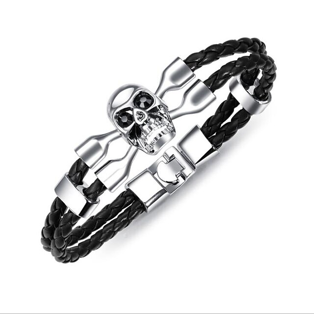  Bracelet Bangles Leather Bracelet Geometrical Rope Skull Vintage Leather Bracelet Jewelry White / Black / Silver For Gift Daily