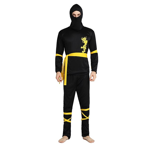  Ninja Adulto Hombre Mujer Halloween Disfraz Para Poliéster Un Color Halloween Halloween Mascarada Dia de los Muertos Top Pantalones Cinturón Para la Cabeza