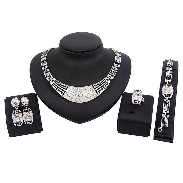  Mujer Conjunto de joyas Plateado Ola, Pera Simple, Básico, Moda Incluir Pendients de aro Collares de cadena Anillo de banda Los sistemas nupciales de la joyería Plata Para Boda Nochevieja