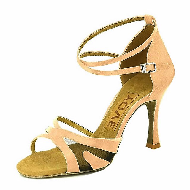  Pentru femei Pantofi Dans Latin / Pantofi Salsa Satin Buclă Sandale / Călcâi Cataramă / Legătură Panglică Toc Personalizat Personalizabili Pantofi de dans Migdală / Culoarea pielii / Bronz / Piele
