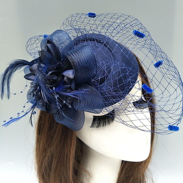  Feather / Net Fascinators / Hats / Headwear with Feather / Floral 1pc Wedding / Special Occasion / Horse Race Headpiece