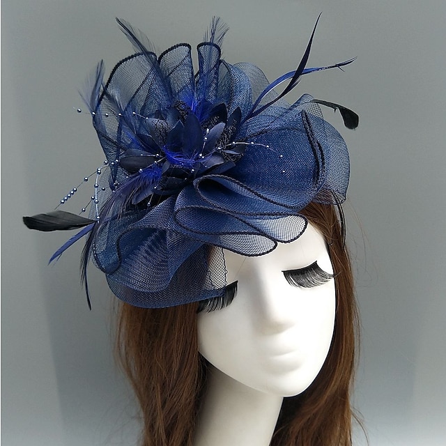 Feather / Net Fascinators / Hats / Headpiece with Feather / Floral / Flower 1PC Wedding / Special Occasion / Tea Party Headpiece