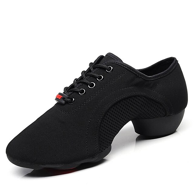  Men's Dance Sneakers Oxford Sneaker Thick Heel Elastic Fabric Black / Performance / Practice