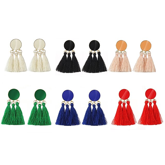  Drop Earrings fan earrings Hanging Earrings Tassel Fringe Ladies Tassel Elegant Fashion Earrings Jewelry White / Black / Red For Evening Party Date