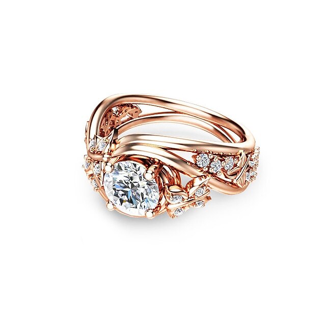  Women Engagement Ring Synthetic Diamond Champagne Copper Rose Gold Plated Metal Ball Ladies Fashion Holiday 6 7 9 10