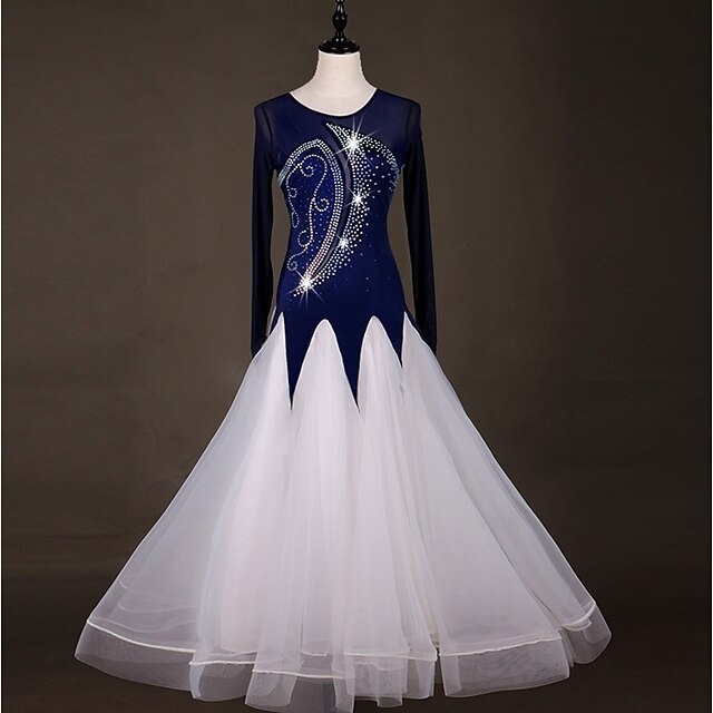  Ballroom Dance Dresses Women's Training Nylon / Organza / Tulle Crystals / Rhinestones Long Sleeve High Dress