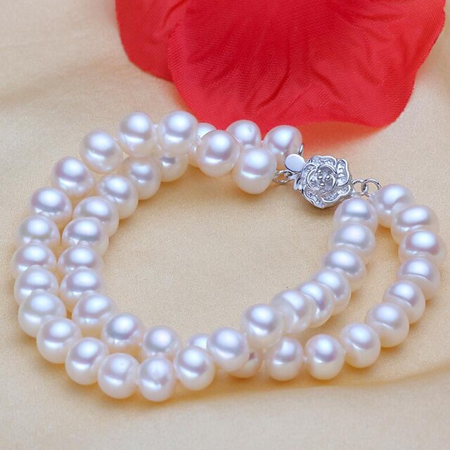  Women's Pearl Freshwater Pearl Bead Bracelet Flower Ladies Classic Natural Elegant Stainless Steel Bracelet Jewelry White For Gift Daily / S925 Sterling Silver