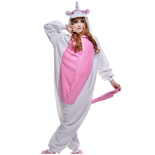  Erwachsene Kigurumi-Pyjamas Unicorn Tier Pyjamas-Einteiler Korallenfleece Rosa Cosplay Für Herren und Damen Tiernachtwäsche Karikatur Fest / Feiertage Kostüme