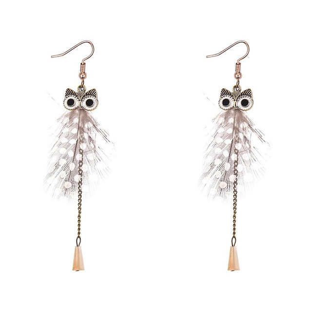  Synthetic Tanzanite Drop Earrings Chandelier Owl Feather Ladies Cartoon Fashion Feather Earrings Jewelry Fuchsia / Blue / Black / White For Halloween Carnival