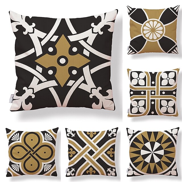  6 pcs Textile Cotton / Linen Pillow case, Geometric Art Deco Printing Square Shaped Modern