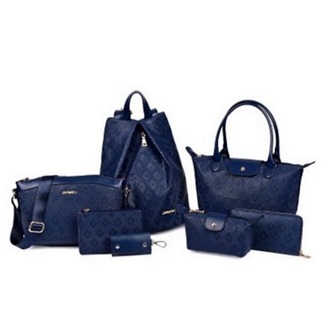  Women's Zipper PU Bag Set Bag Sets 7 Pieces Purse Set Black / Gold / Blue