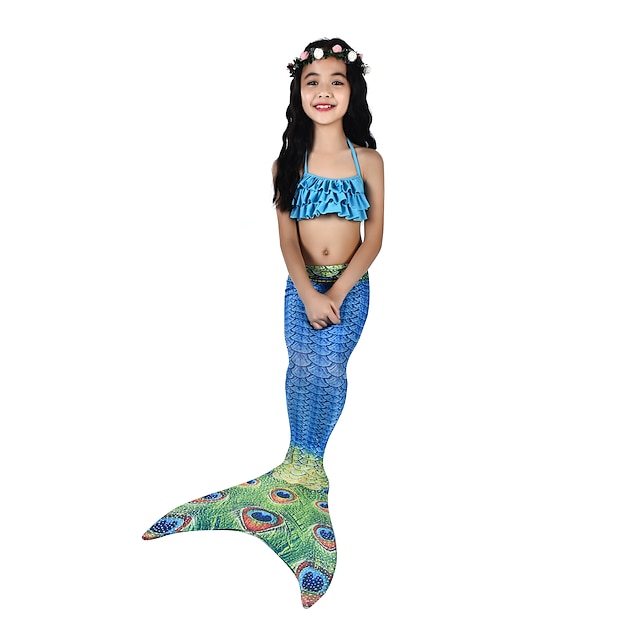  The Little Mermaid Costume de Baie / Bikini / Costume Pentru femei Halloween / Carnaval Festival / Sărbătoare Costume de Halloween Albastru Cerneală Vintage Slip rochie sirenă și trompetă / Bikini