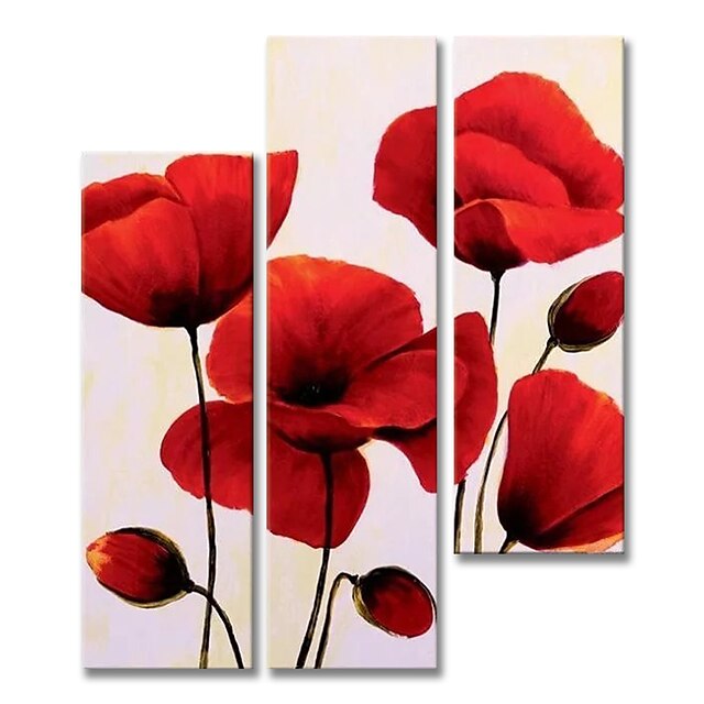  Pintura a Óleo Pintados à mão - Abstrato Floral / Botânico Contemprâneo Modern Incluir moldura interna / 5 Painéis / Lona esticada