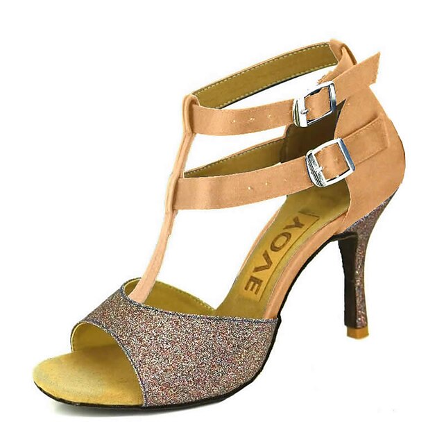  Women's Latin Shoes / Salsa Shoes Satin / Silk Buckle Sandal / Heel Buckle / Ribbon Tie Customized Heel Customizable Dance Shoes Bronze / Almond / Nude / Performance / Leather / Professional / EU43