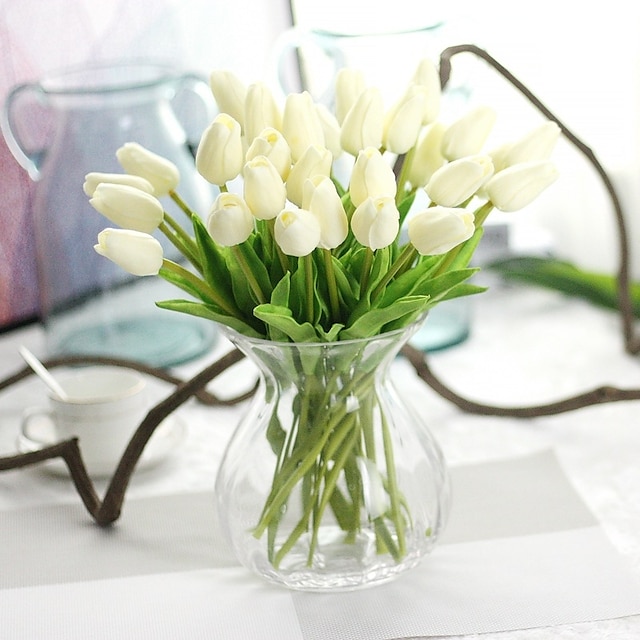  fiori artificiali 10 ramo tulipani rustici festa fiore eterno fiore da tavolo 32 cm, fiori finti per matrimonio arco giardino muro casa festa hotel ufficio disposizione decorazione