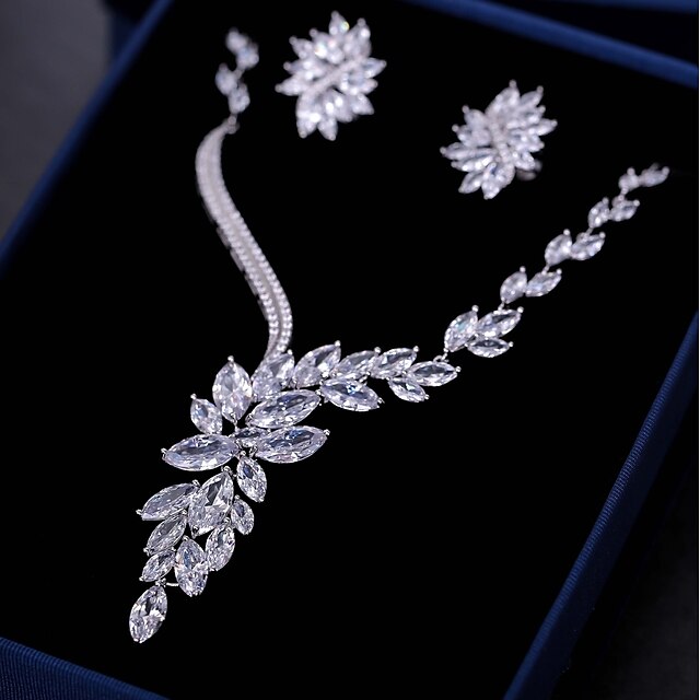  Women's Cubic Zirconia Jewelry Set Drop Earrings Pendant Necklace Mismatched Leaf Flower Fashion Earrings Jewelry White For Wedding Engagement