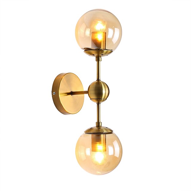  Northern Europe Modern Electroplated Metal Wall Sconce 2-Head Glass Wall Lamp Living Room Dining Room Cafe