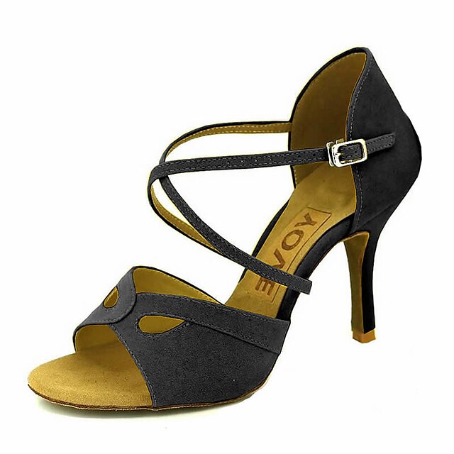  Pentru femei Încălțăminte latină Pantofi Salsa Performanță Profesional Sandale Călcâi Cataramă Legătură Panglică Culoare solida Toc Personalizat Buclă Negru Galben Rosu / Piele