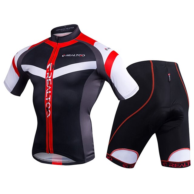  Realtoo Per uomo Manica corta Maglia con pantaloncini da ciclismo Estate Elastene Poliestere Nero / Rosso Blu / bianco Strisce Bicicletta Completo tuta Pad 3D Tasca posteriore Gli sport Strisce