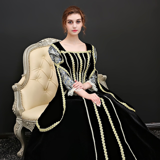  Maria Antonietta Victorian Renaissance Vacation Dress Dress Outfits Party Costume Masquerade Women's Costume Black Vintage Cosplay Party Prom 3/4 Length Sleeve Ball Gown Plus Size Customized