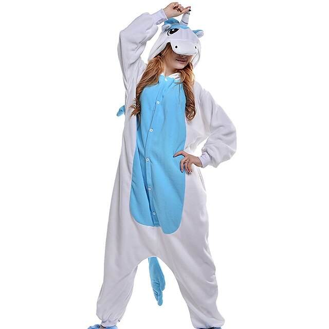  Aikuisten Kigurumi-pyjama Yksisarvinen Eläin Pyjamahaalarit Coral Fleece Sininen Cosplay varten Miehet ja naiset Eläinten yöpuvut Sarjakuva Festivaali / loma Puvut / Trikoot / Kokopuku