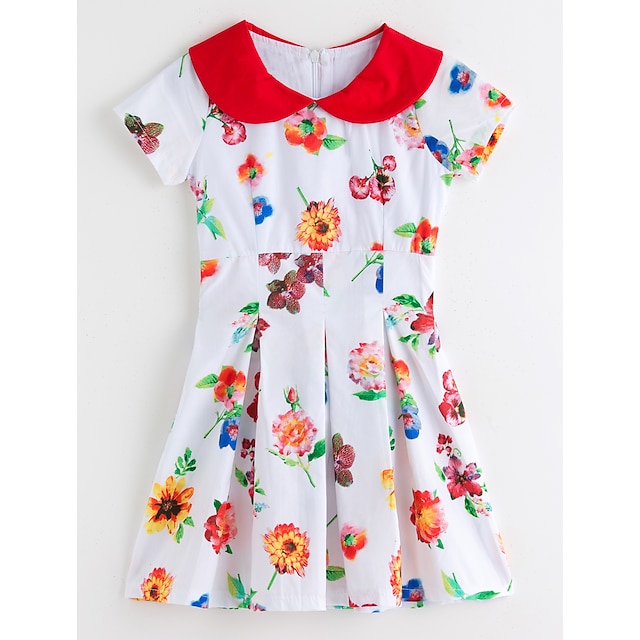  Toddler Little Girls' Dress Floral White Short Sleeve Floral Dresses Summer