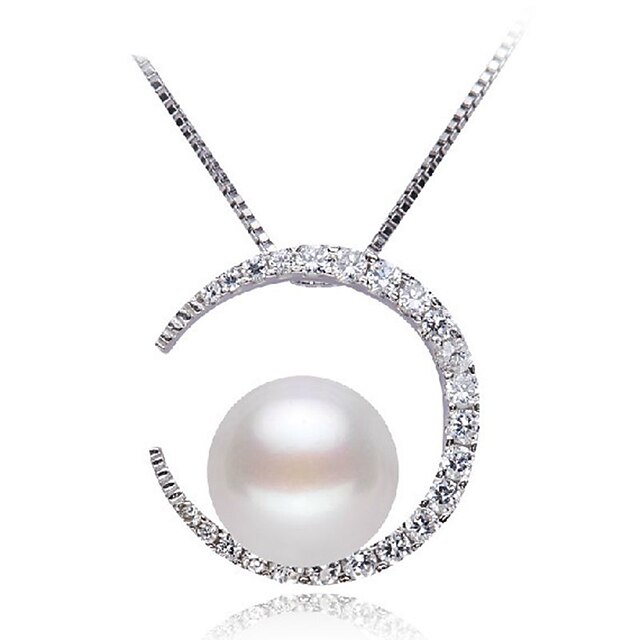  Women's Pendant Necklace Moon Crescent Moon Ladies Classic Fashion Pearl S925 Sterling Silver Silver 45 cm Necklace Jewelry For Daily