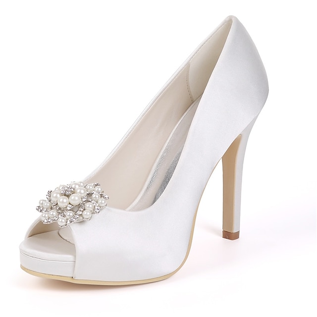  Pentru femei pantofi de nunta Toc Stilat Pantofi vârf deschis Piatră Semiprețioasă / Imitație de Perle Satin Balerini Basic Primăvară Alb / Mov / Maro deschis