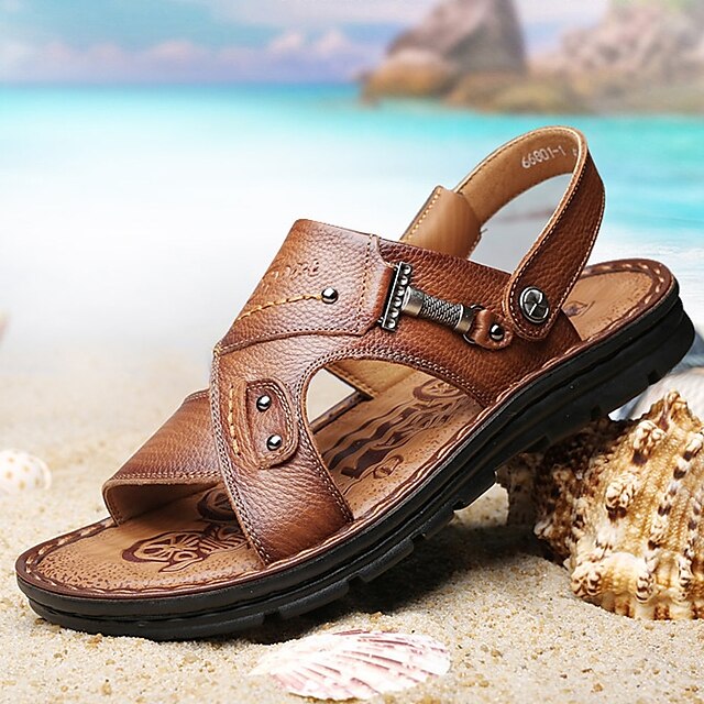  Bărbați Sandale Pantofi de confort Sandale Slingback În aer liber Plajă Piele Maro Vară