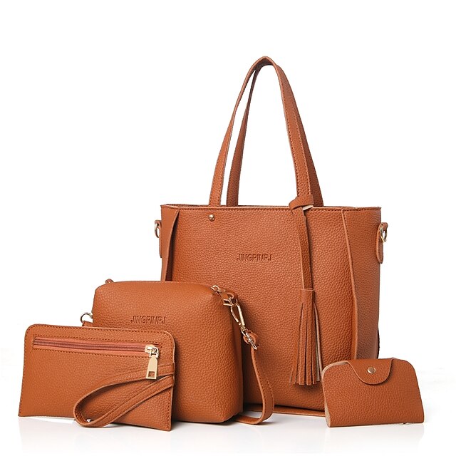  Mulheres Ziper PU Leather Conjuntos de saco Conjuntos de sacolas Conjunto de bolsa de 4 pcs Preto / Vermelho / Rosa