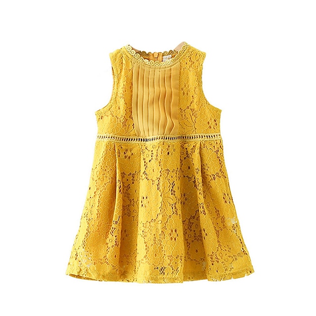  Mädchen' Ärmellos Einfarbig 3D-gedruckte Grafik Kleider Vintage Süß Übers Knie Baumwolle Polyester Kleid Sommer Baby Täglich Ausgehen Schlank Spitze