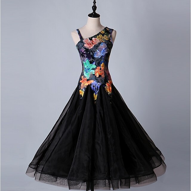  Ballroom Dance Dresses Women's Performance Spandex / Organza Pattern / Print / Ruching Sleeveless Dress