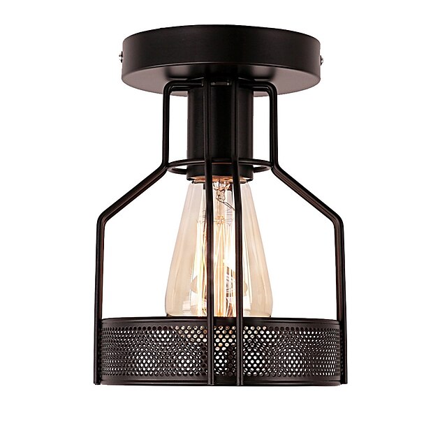  vintage 1-luzes gaiola de metal preto loft lâmpada do teto montagem embutida sala de jantar cozinha luminária